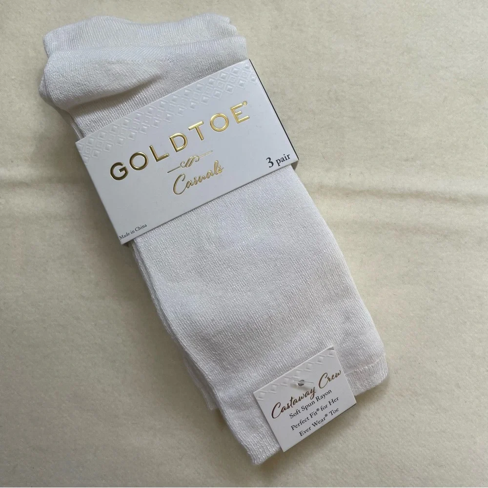 Gold Toe Casuals Castaway Crew Socks 3-Pack Soft Rayon Ever Wear Toe 6–9
